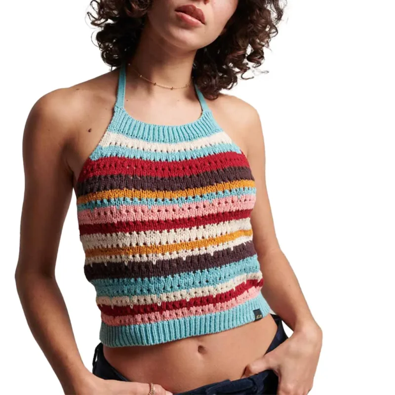 SUPERDRY Vintage Crochet Halter Top beryl vert bandes