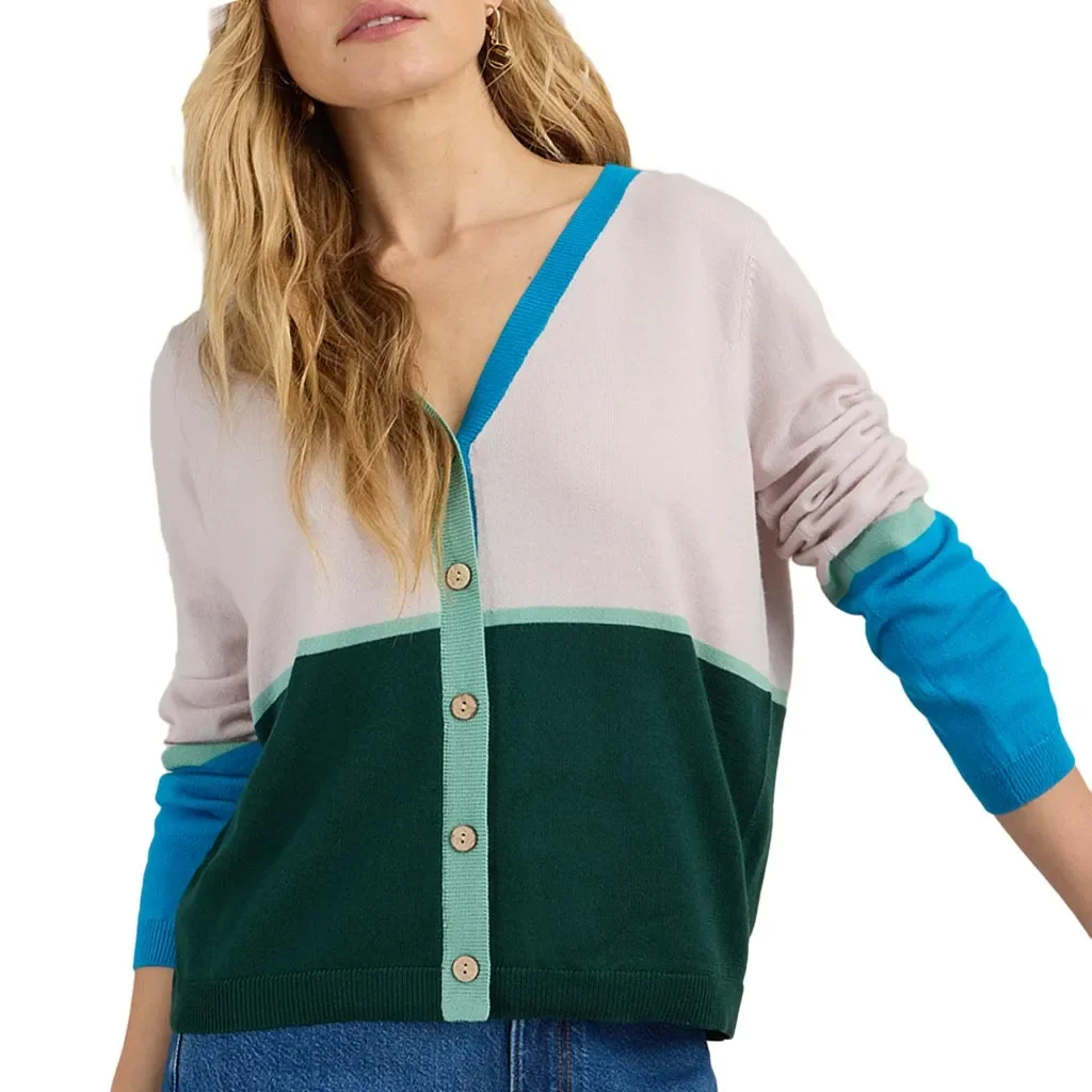 WHITE STUFF Color Block Merino Cardigan /natural multi