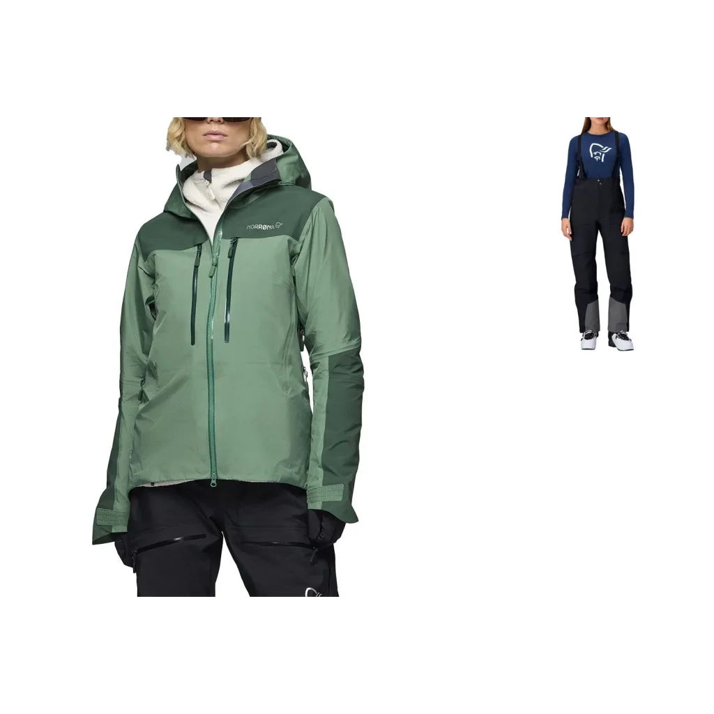 NORRØNA Trollveggen Gore-Tex Pro clair Veste W /foncé ivy vert + NORRØNA Møre Gore-Tex Salopette /caviar noir