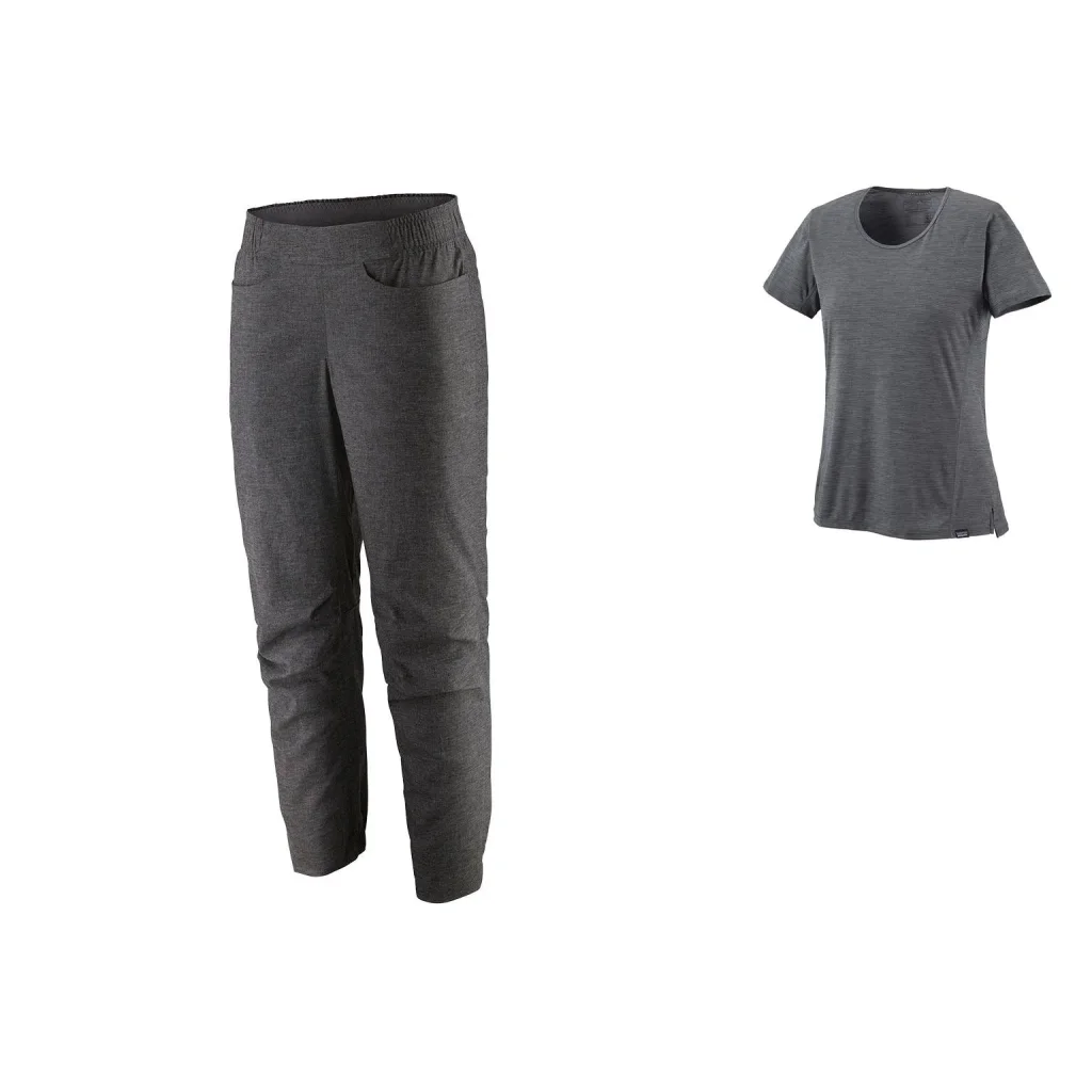 PATAGONIA Hampi Rock Pantalon W /encre noir + PATAGONIA Cap Cool Lightweight Shirt W /smolder bleu clair smolder bleu x-dye