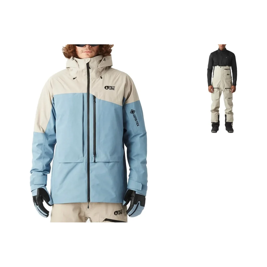 PICTURE ORGANIC Lassen Gore Tex 2L Jacket /vapor grey + PICTURE ORGANIC Huron Gore Tex Bib Pants /pure cashmere