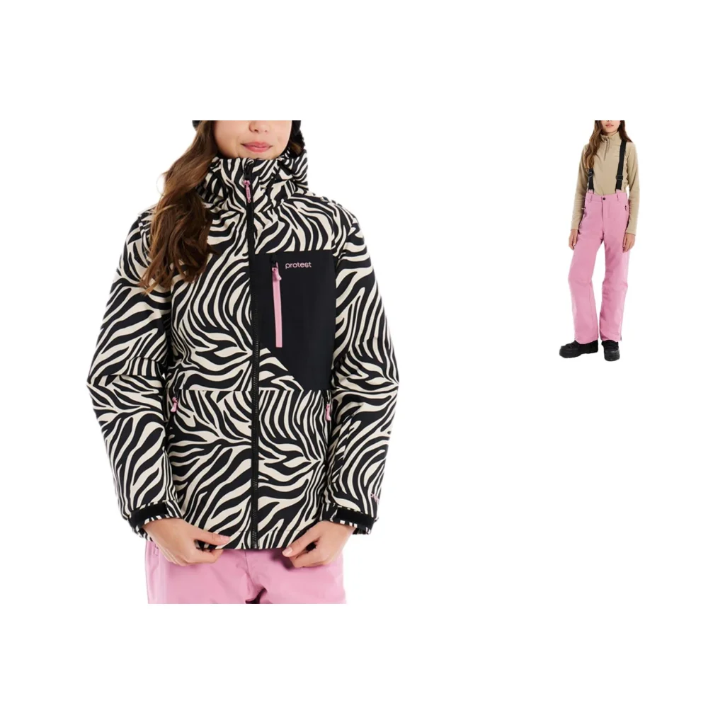 PROTEST PRTMinx Snowjacket Jr /true black + PROTEST Sunny Snowpants Jr /vintage pink