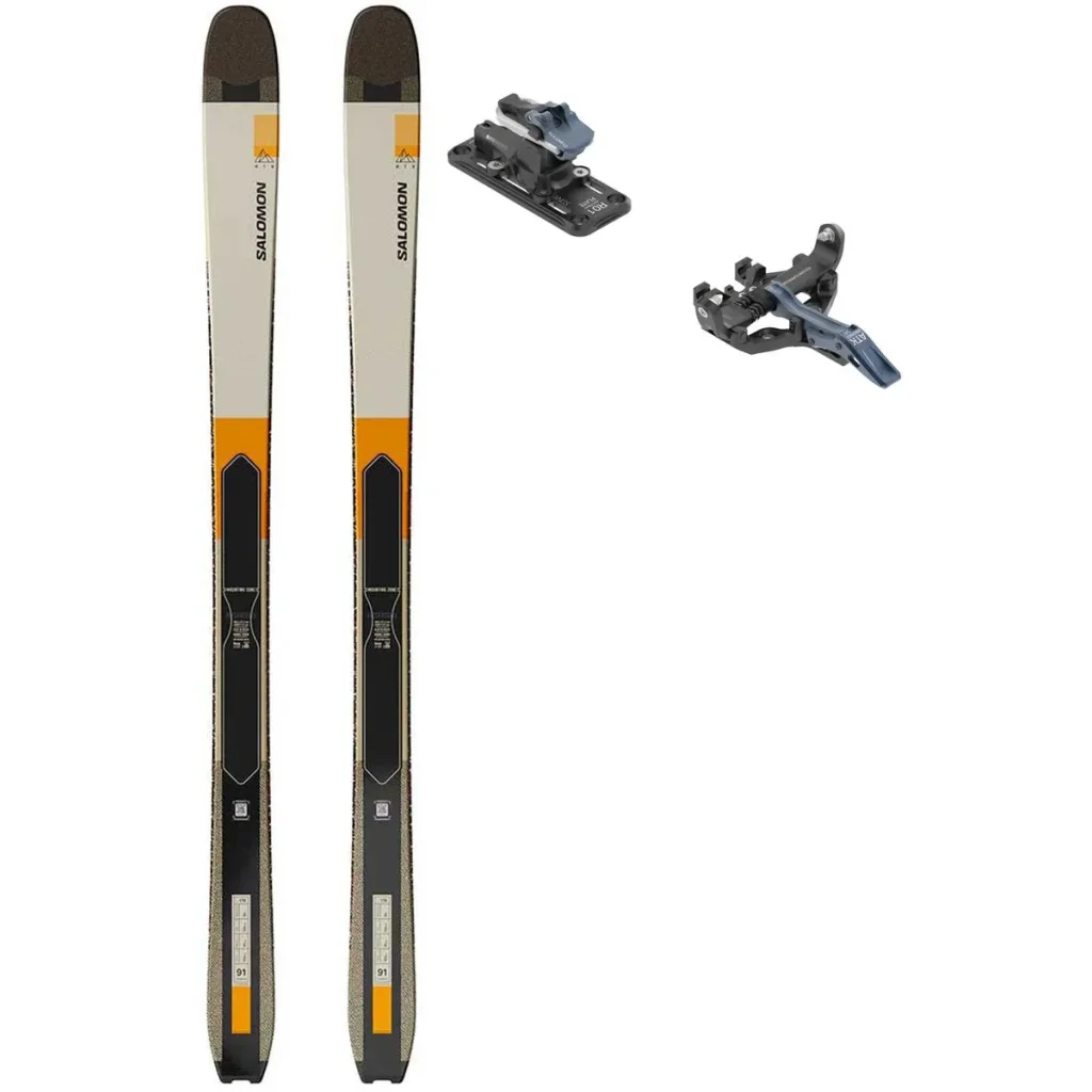 SALOMON Mtn 91 Carbon /almond milk noir turmeric + Fix ATK Kuluar 12 Superlight /bleu marine