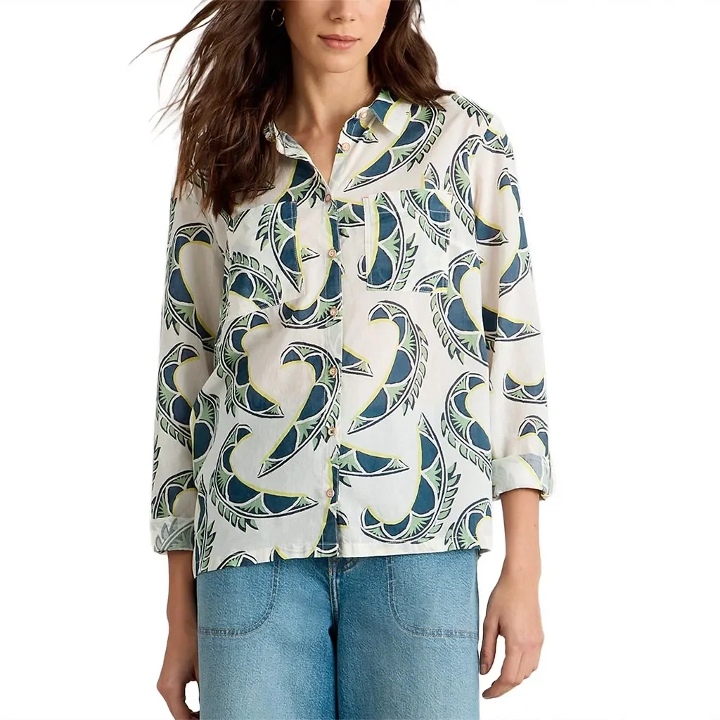 WHITE STUFF Sophie Organic Cotton Shirt /ivory motif bleu