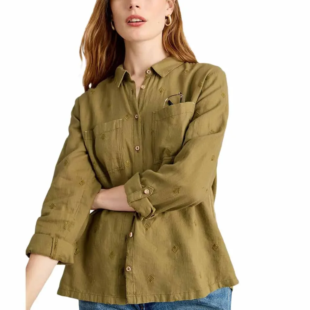 WHITE STUFF Sophie Organic Cotton Shirt /khaki grn
