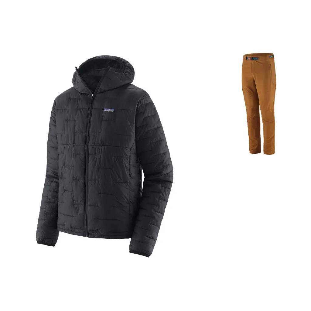 PATAGONIA Micro Puff Hoody /noir + PATAGONIA Terravia Alpine Pantalon /tree ring marron