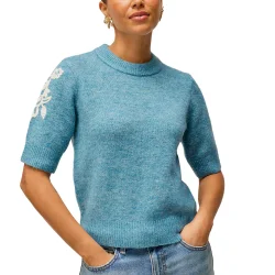 WHITE STUFF Knitted Embroidered Tee /Lgt Blue