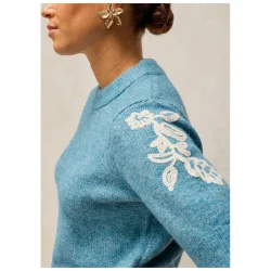 WHITE STUFF Knitted Embroidered Tee /Lgt Blue